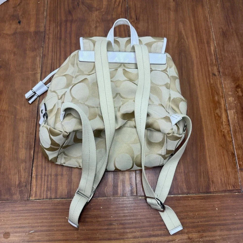 Coach Tan Canvas Backpack with Leather White Trim- Kyra Daisy Signature